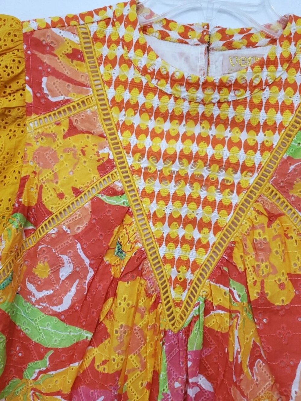 Anthropologie Verb by Pallavi Singhee Eyelet Lace Vibrant Floral Print Blouse M - Picture 7 of 15